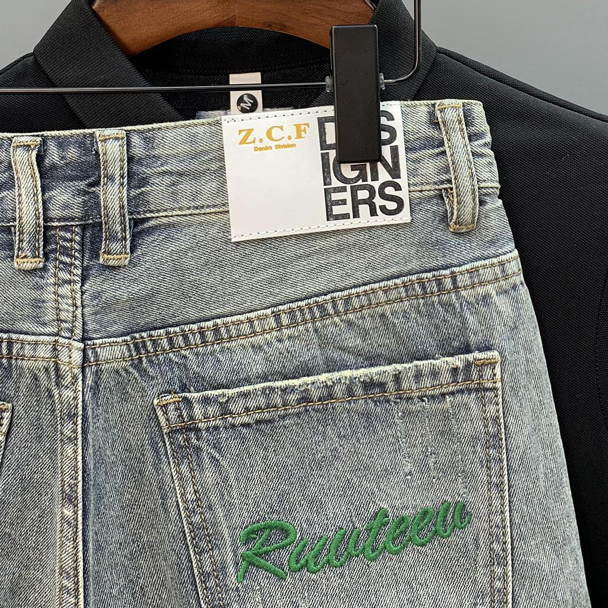 Trendy Brand Green Letter Embr - Streetwear Brand Jorts recension och pris